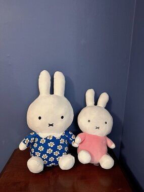 NEW Big Set Of 2 20”/16” inch Miffy Blue Flower/Pink Dress Plush Bunny Round 1